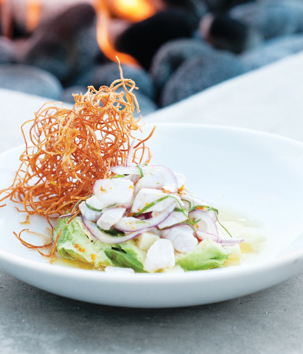 Manolin signature dishes Rockfish Ceviche
Grilled Halibut
Plantain Chips